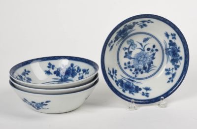 Four Mottahedeh Blue Canton Bowls. Diameter 6.5 inches.