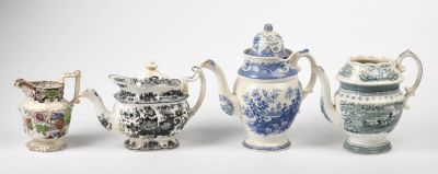 Four Transfer Printed Wares. A teapot, height 8 inches. Pekin pattern pitcher, height 7.5 