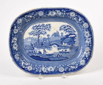 English Blue Transferware Platter. 12 x 15 inches, excellent condition.