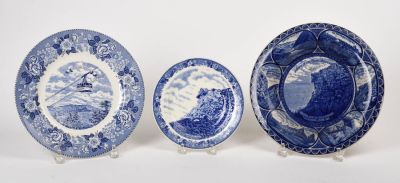Three Plates of New Hampshire Interest. Old Man of the Mountain, Old English Staffordshire 