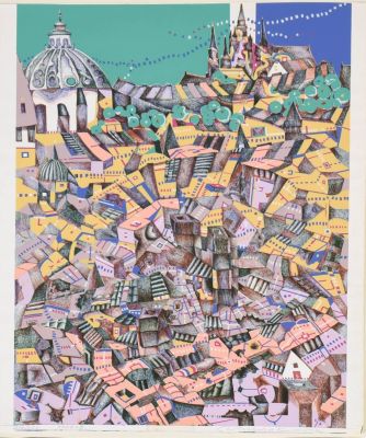 Risaburo Kimura (1924-1973). Silkscreen, Prague, 1973. Sheet 28 x 22 inches, pencil signed and 