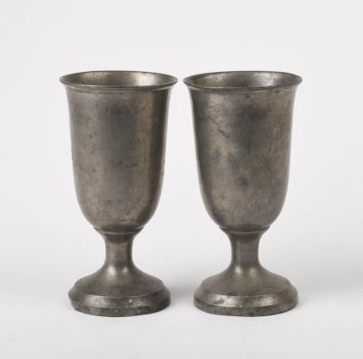 Pair of 18th Century Pewter Chalices. Height 7 inches.