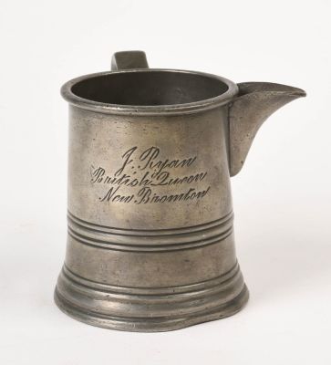 Victorian Pewter Pint Measure. Height 4.5 inches. Inscribed ? British Tavern, New Brompton.