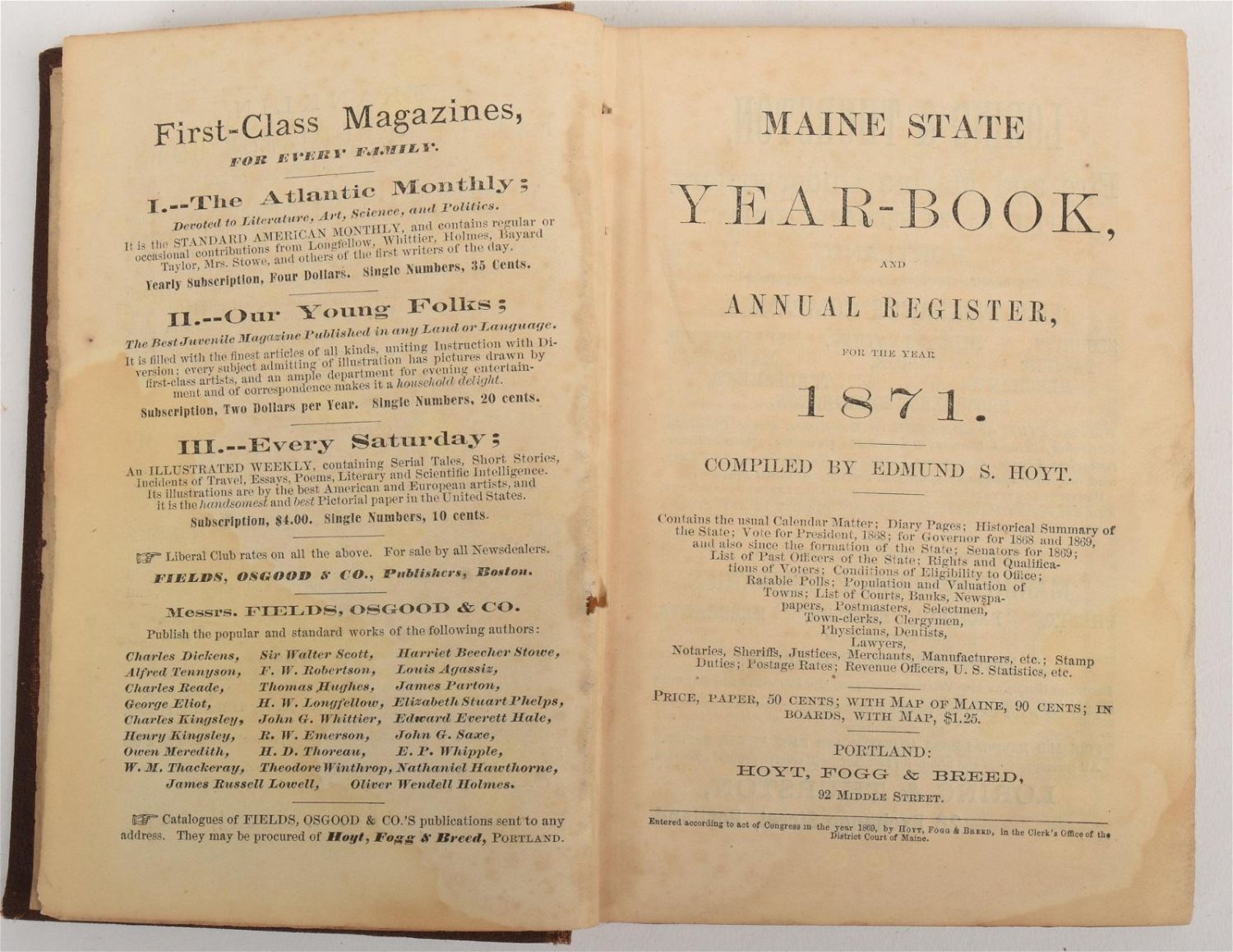 Lot 362 - Maine State Year Book, 1871. | Casco Bay Auctions