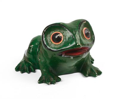 Mexican Papier Mache Frog. Length 9 inches, some loss to paint.