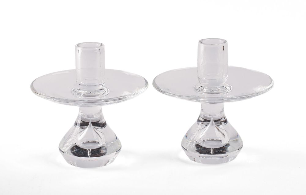 Pair of Steuben Glass Candlesticks. Height 5.5 inches. In excellent condition, with original box.