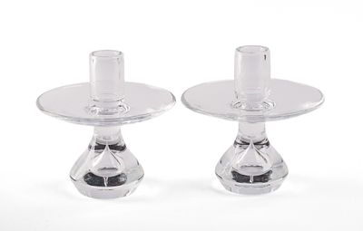 Pair of Steuben Glass Candlesticks. Height 5.5 inches. In excellent condition, with original box.