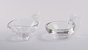 Steuben Glass Gravy Boat and Olive Bowl. Diameter of gravy boat 4.75 inches. Both in excellent Image - 1