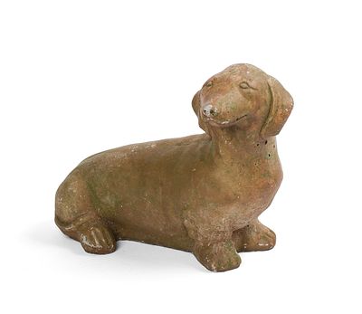 Cast Concrete Daschund Garden Figure. Length 12 inches. Good condition, some surface loss.