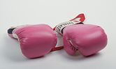 Pink Everlast Boxing Gloves. Length 11 1/4 inches. Size 12. Some drying, cracking, and scuffs.Image - 1