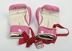 Pink Everlast Boxing Gloves. Length 11 1/4 inches. Size 12. Some drying, cracking, and scuffs.Image - 2