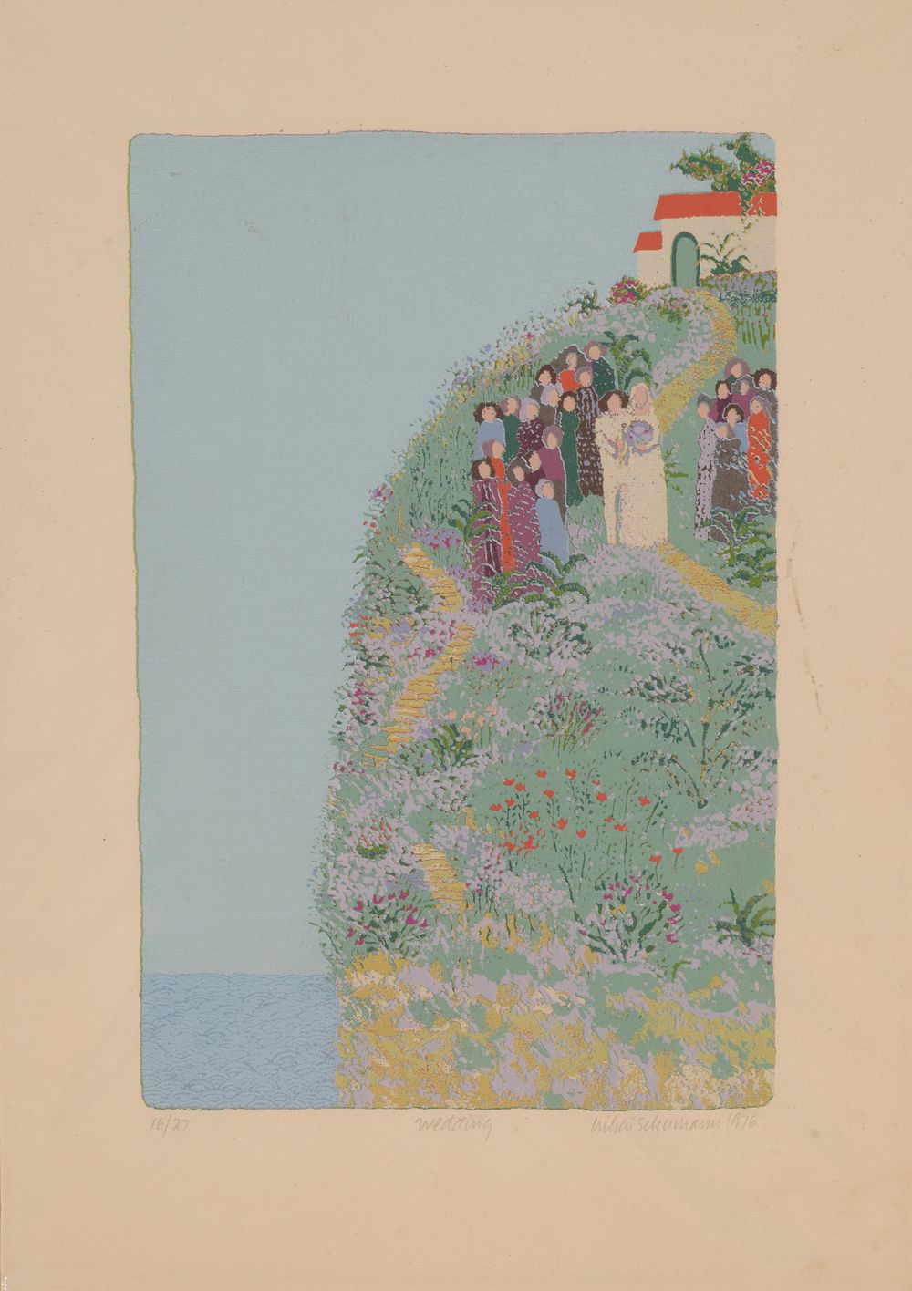 Nikki Schumann Wedding Silkscreen. Image 10 x 6.5 inches, titled, signed, dated 1976 and 