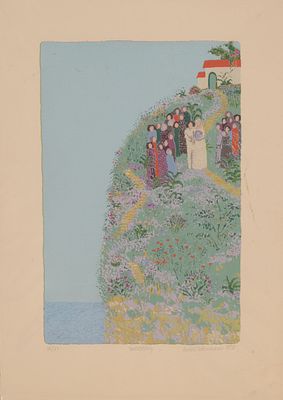 Nikki Schumann Wedding Silkscreen. Image 10 x 6.5 inches, titled, signed, dated 1976 and