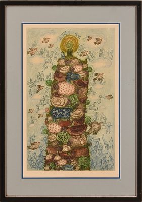 Francoise Deberdt Color Etching. (France b. 1934), Le Mont Pelote, pencil signed l.r. and