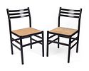 Set of Four 1970’s Italian Chairs. Black lacquered wood with rush seats, in the style of Gio Image - 1
