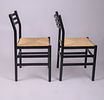 Set of Four 1970’s Italian Chairs. Black lacquered wood with rush seats, in the style of Gio Image - 2