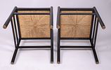 Set of Four 1970’s Italian Chairs. Black lacquered wood with rush seats, in the style of Gio Image - 4
