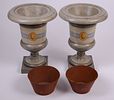 Pair of Trompe L'Oeil Hand Painted Urns. Height 24 inches, resin with metal inserts, excellent Image - 2