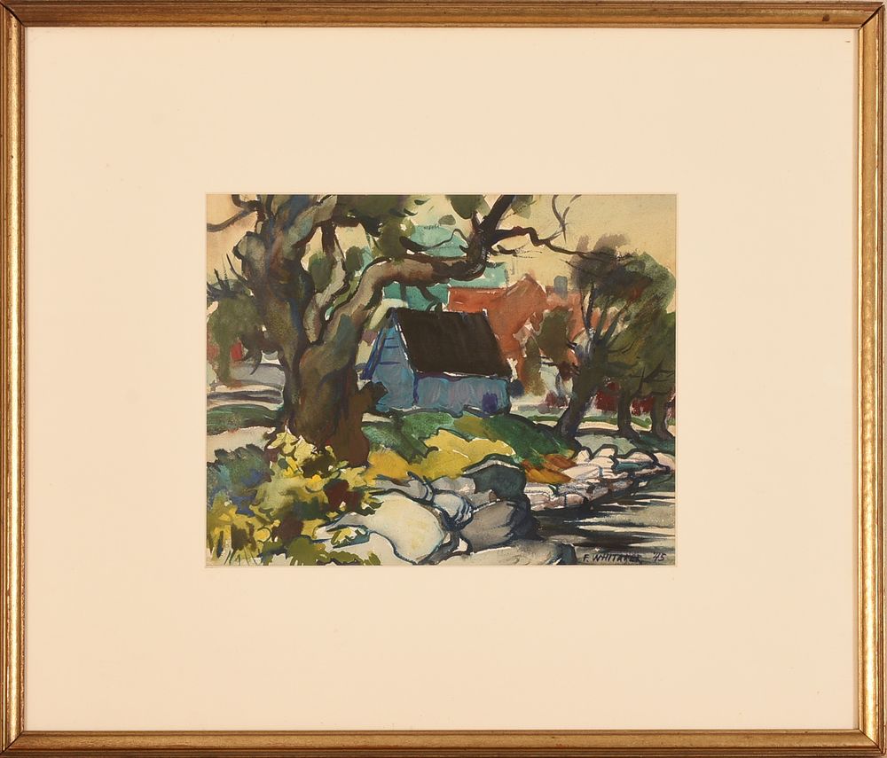 Frederic Whitaker (1891 - 1980). Cabin in the Woods. Framed watercolor on paper, wigned and 