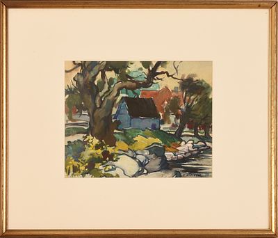 Frederic Whitaker (1891 - 1980). Cabin in the Woods. Framed watercolor on paper, wigned and