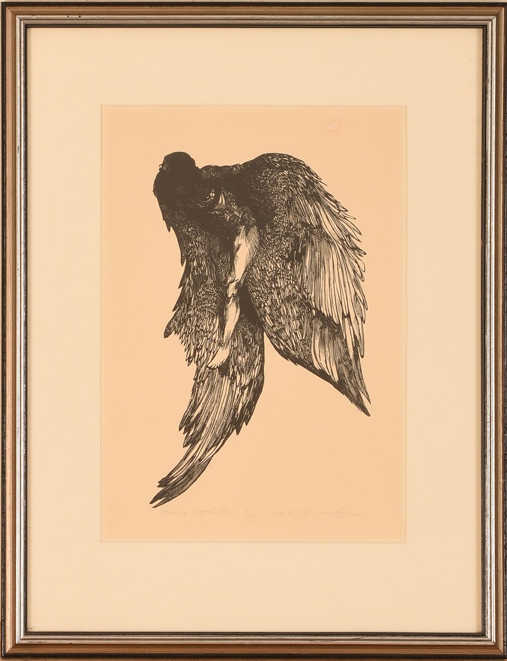 Barry Moser (Born 1940). Icarus Agonistes. Framed woodblock print on paper, pencil signed and 