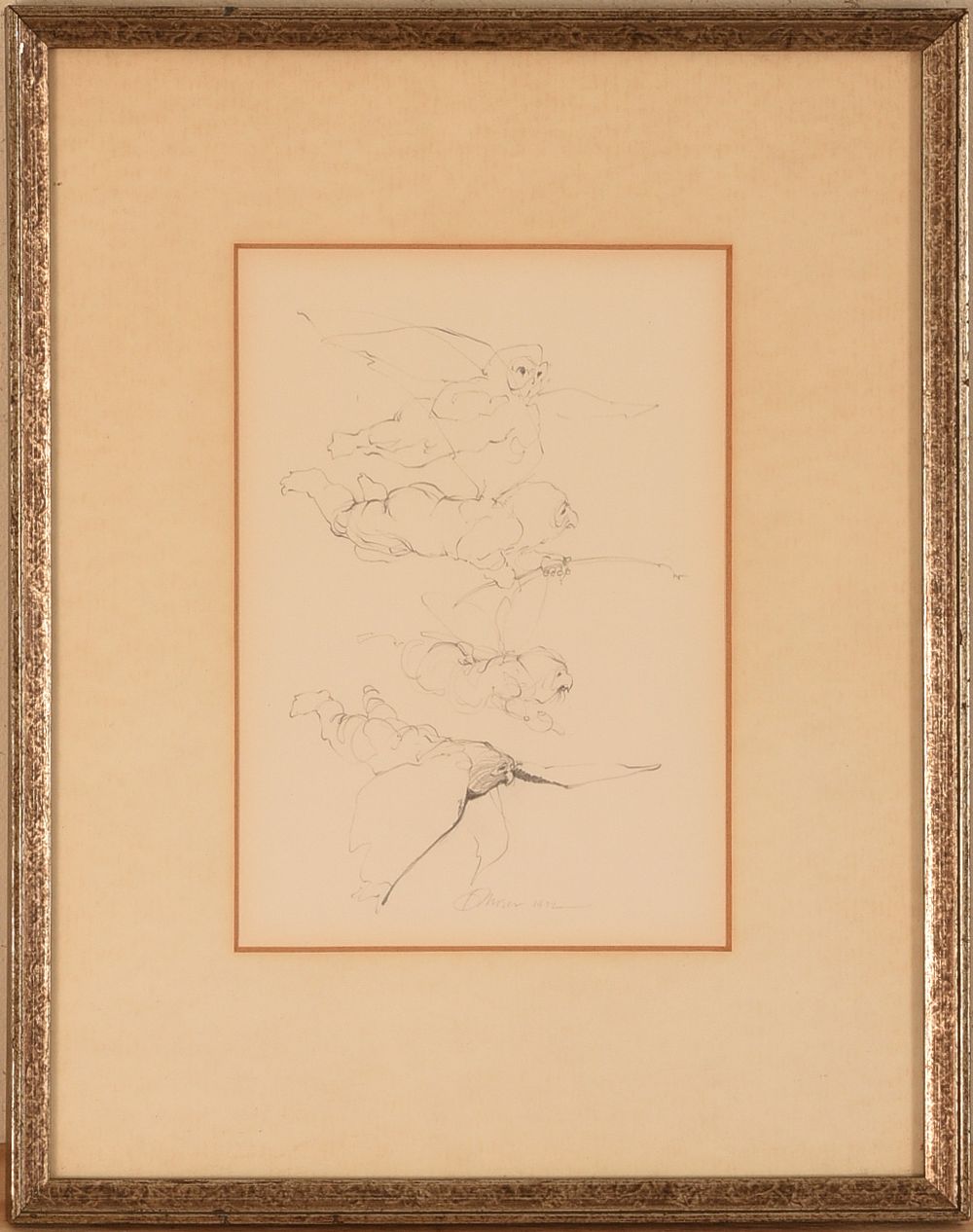 Studies after Mantegna. Framed graphite pencil, signed and dated 1972 in pencil. 8.25 x 6 