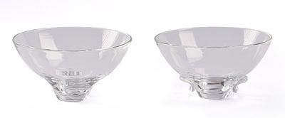 Two Steuben Glass Bowls. Diameters 7 and 8 inches, in very good condition. With Steuben box.