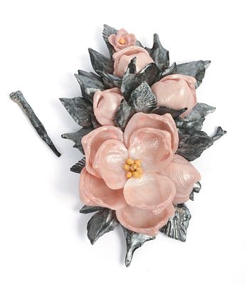 Crocodile Scale and Seashell Brooch. 3.5 x 2.5 inches. Some losses.