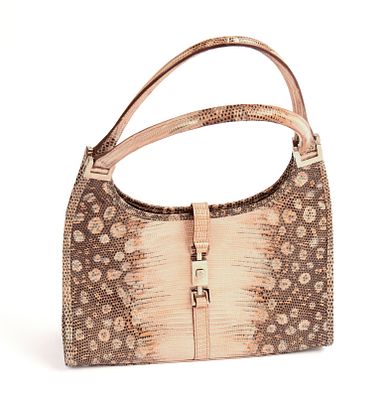 Gucci Snakeskin Handbag. 10 x 6 inches. Some wear, a few ink stains to interior.