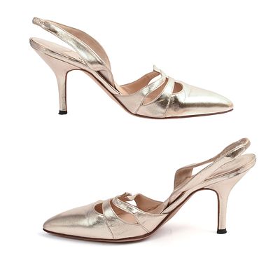 Manolo Blahnik Gold Heels, Size 5.5. Good condition, some minor wear.