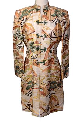 Vintage Asian Embroidered Long Jacket, Size M. Width across shoulders 15 inches, length 35 