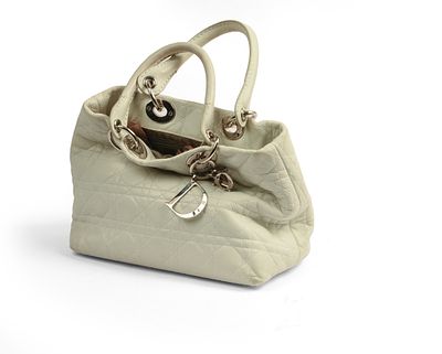 Christian Dior Cannage White Leather Handbag. 7 x 11 inches. Very good condition, in original 