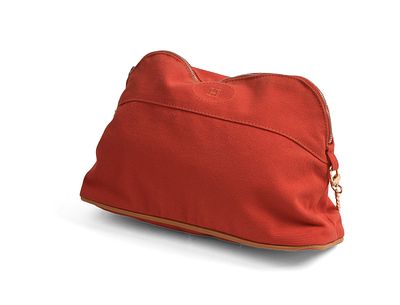 Hermes Bolide Orange Canvas Clutch. 9 x 6 inches, replacement unbranded chain, some minor wear. 