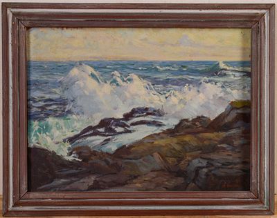 Alphonse Joseph Shelton. Crashing Waves. (Maine, 1905-1976), oil on board, 12 x 16 inches 
