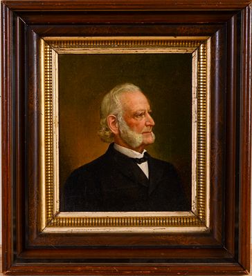19th Century American School Portrait of a Man. Oil on canvas, 12 x 10 inches. In a period 