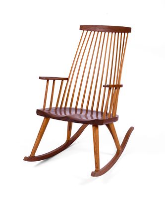 Thomas Moser New Gloucester Cherry Rocking Chair. Height 39 inches, width 23 inches, length 37 