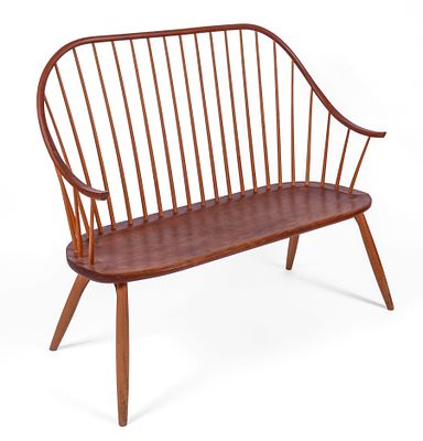 Thomas Moser Continuous Arm Windsor Bench. Height 41 inches, length 48 inches, depth 17 inches.