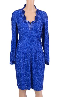 Jane Morgan's Stephen Yearick Blue Beaded Dress. 17 inches armpit to armpit, length 40 inches. 