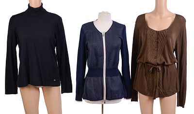 Three Escada Tops. Sizes M and 42. A few small stains. From the collection of Jane Morgan.