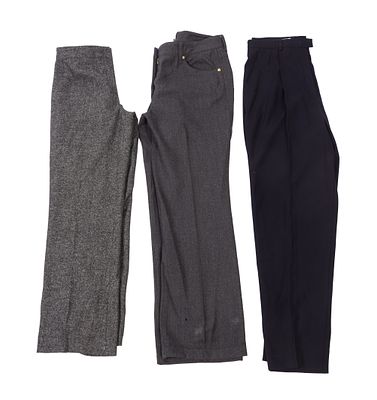 Three Pairs of Escada Pants. Size 40. Small hole to charcoal gray pair. From the collection of 