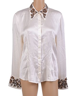 Escada Silk Blouse with Embroidered Beads and Sequin Decoration. Size 40. Some loose threads on 