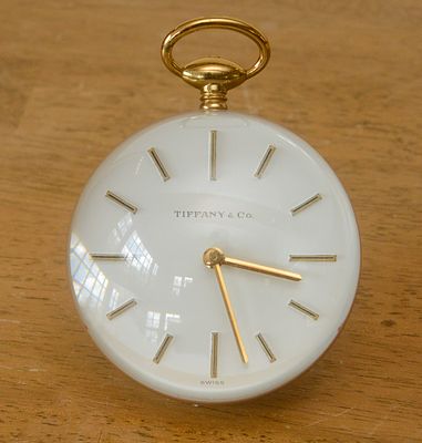 Tiffany & Co Desk Clock. Diameter 3.25 inches. Appears to be overwound.