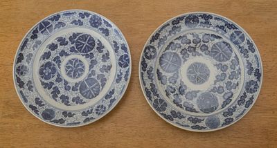 Pair of Antique Blue and White Plates. Diameter 8 inches, good condition.