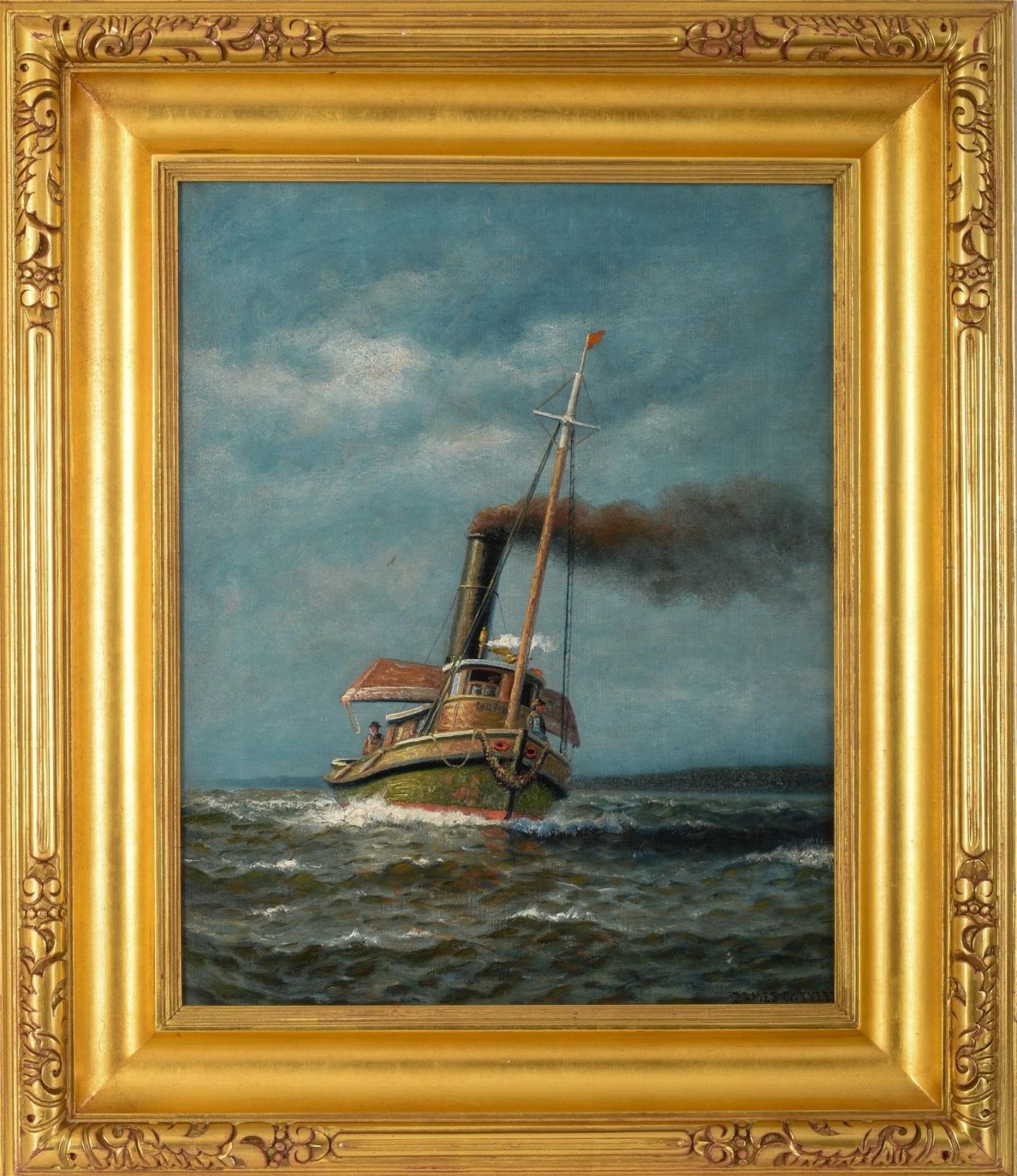 JAMES GALE TYLER (1855 - 1931). TUGBOAT WITH DORY.