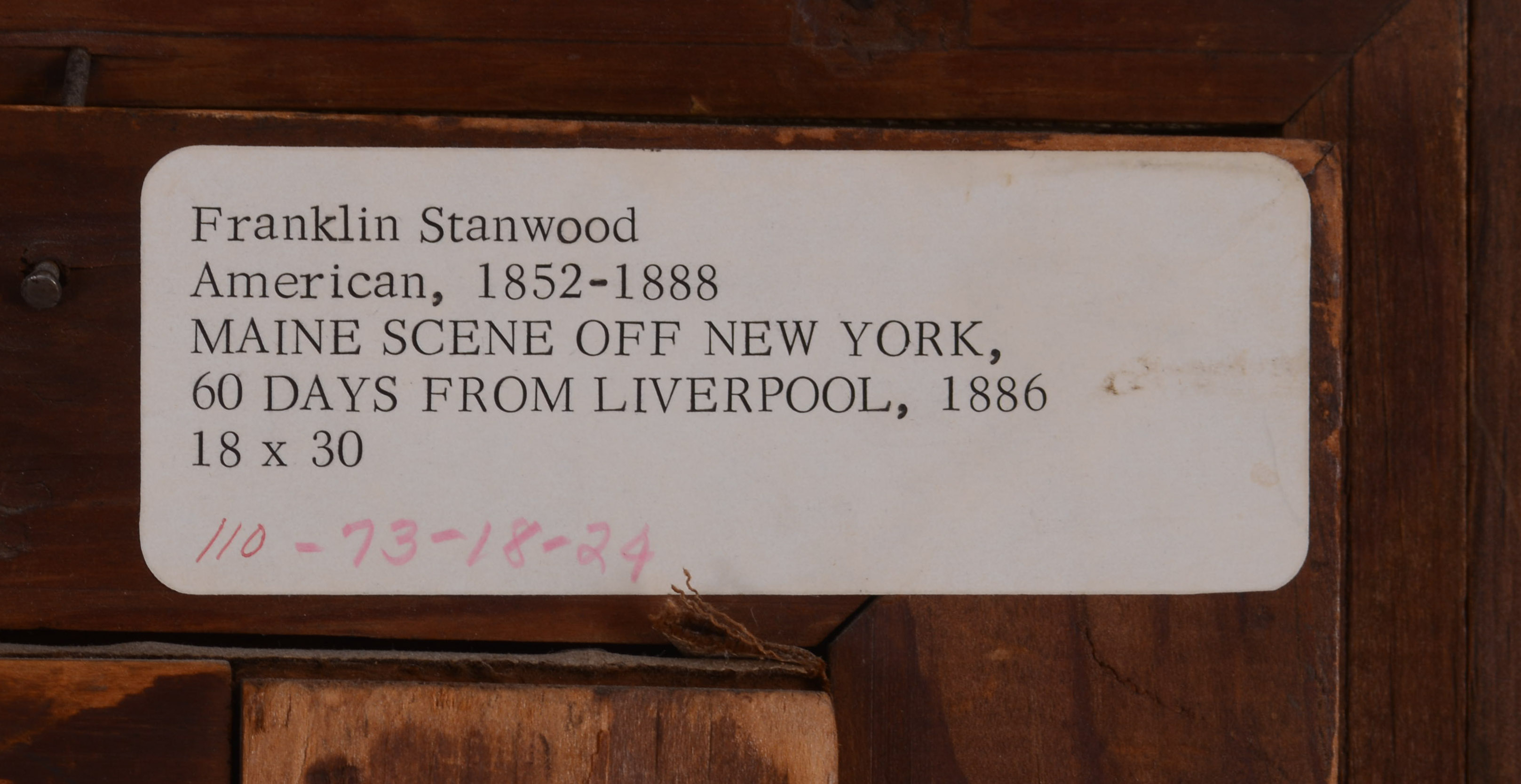 FRANKLIN STANWOOD (1852-1888). MORNING OF NY, 60 DAYS FROM LIVERPOOL.