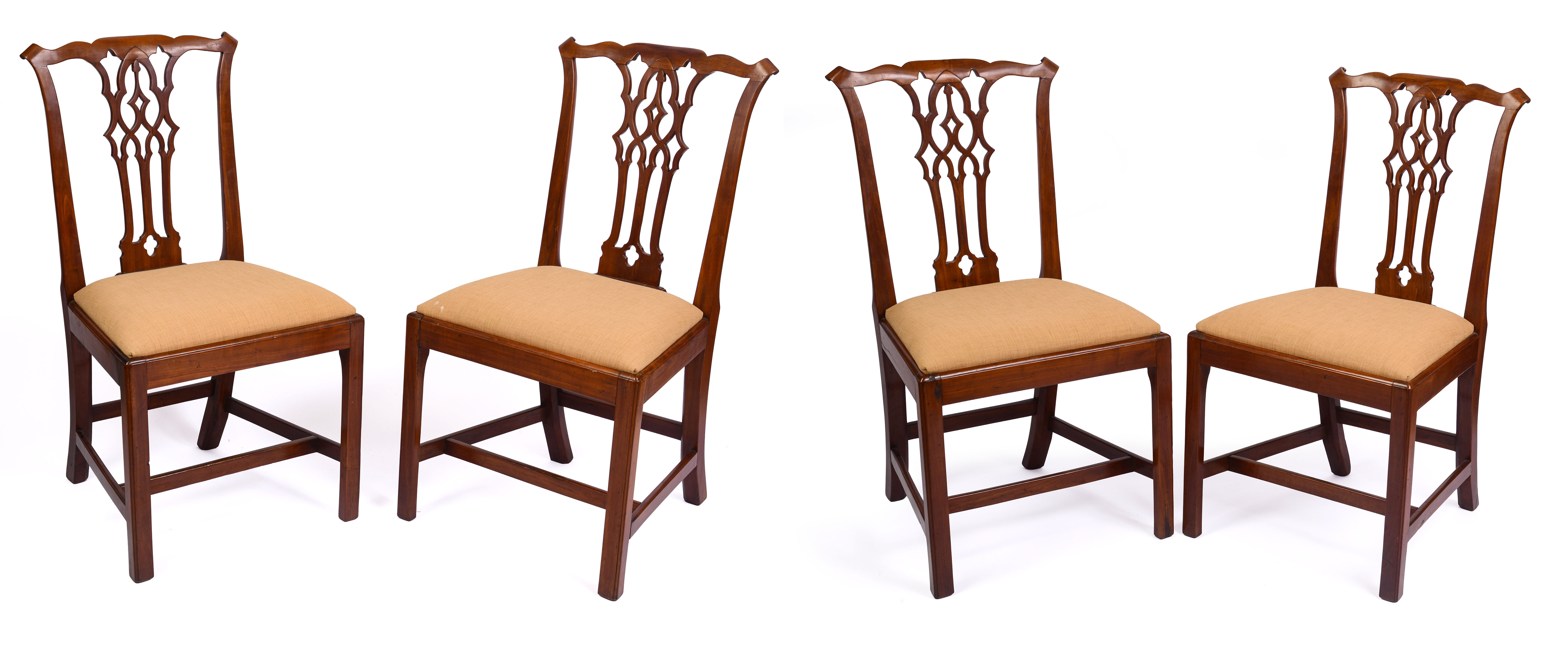 FOUR HEPPLEWHITE CHERRY SIDE CHAIRS.