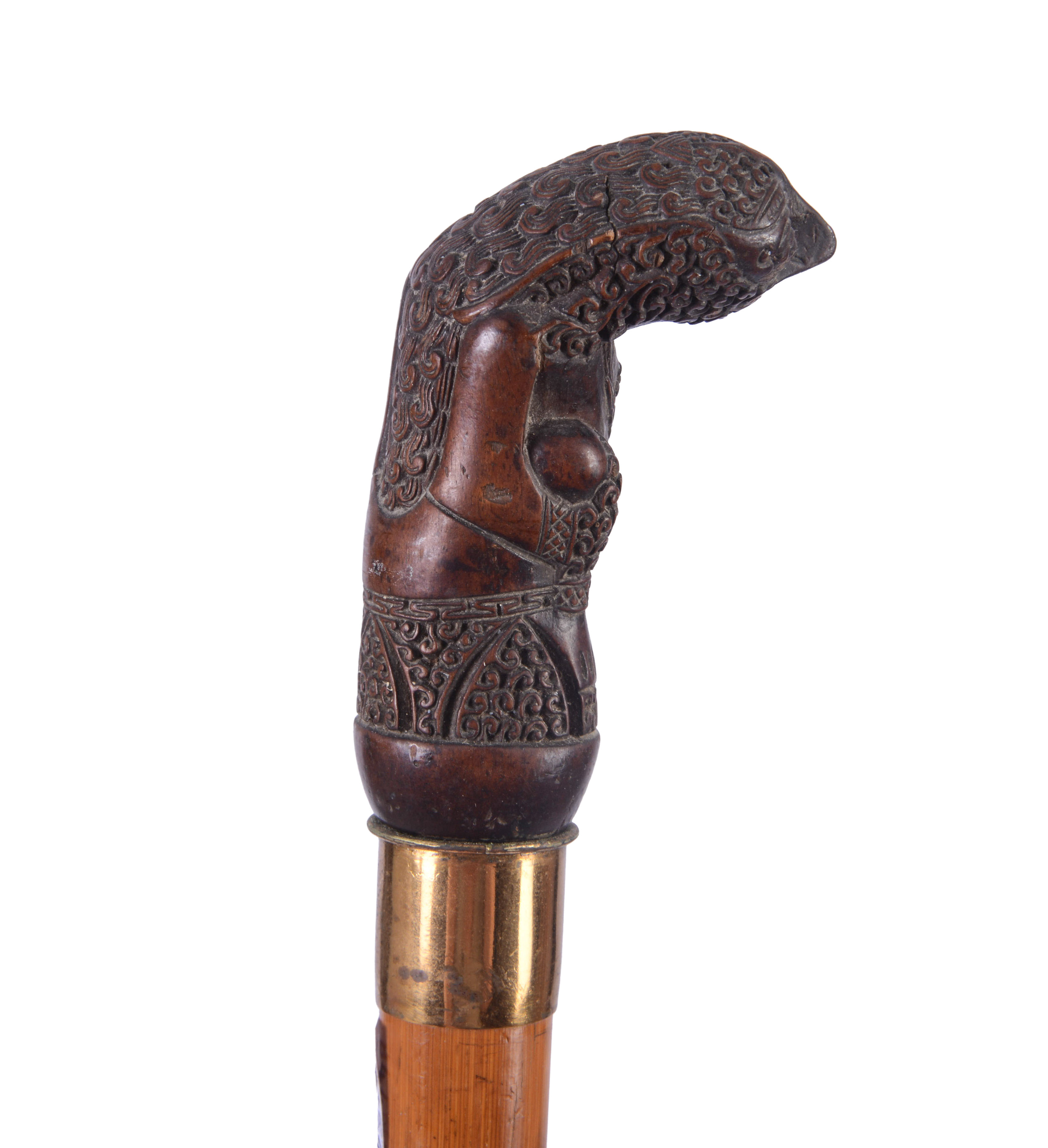 CANE WITH SLOTH HANDLE.