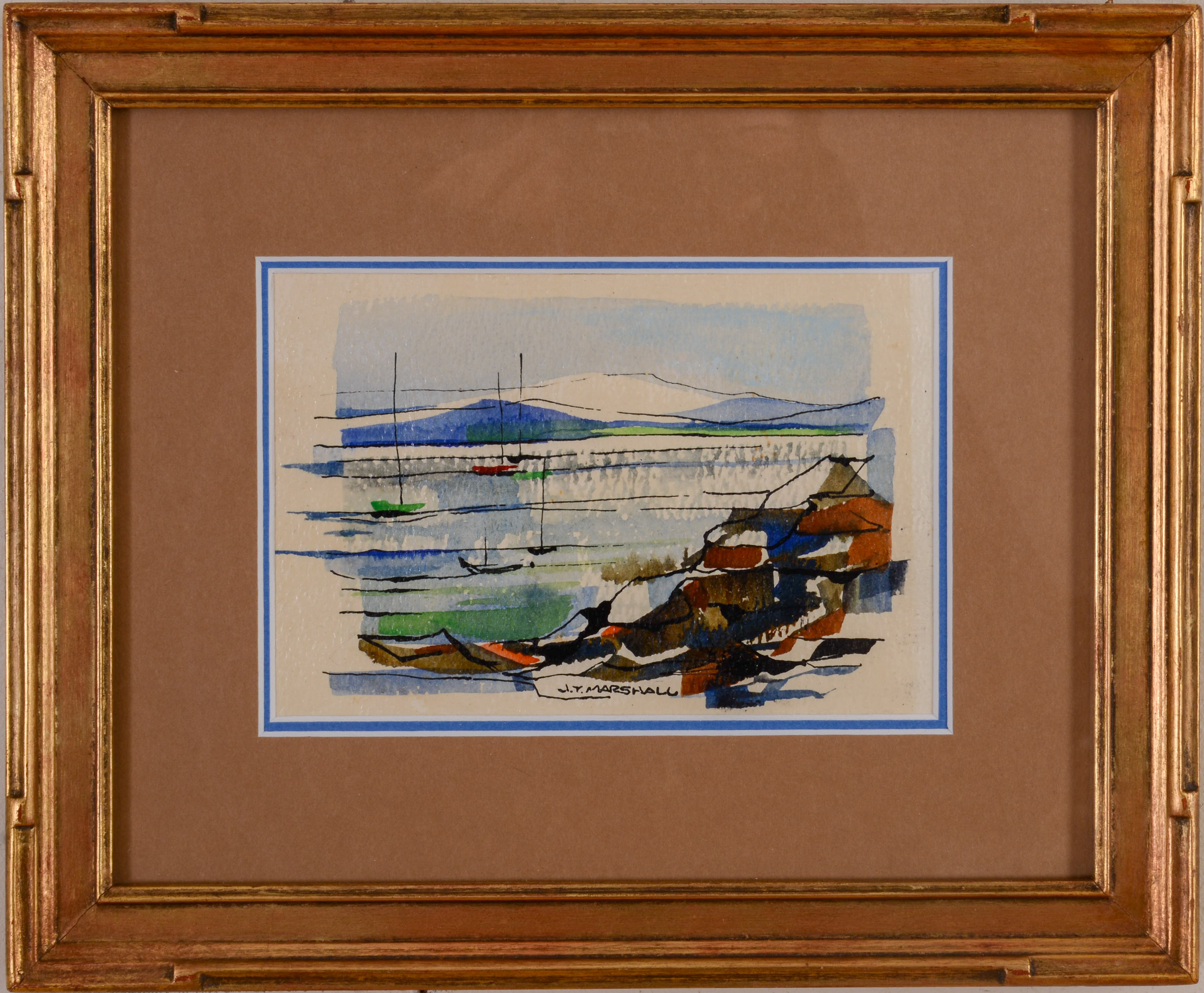 J THURSTON MARSHALL (1908-1982). SAILBOATS IN HARBOR.