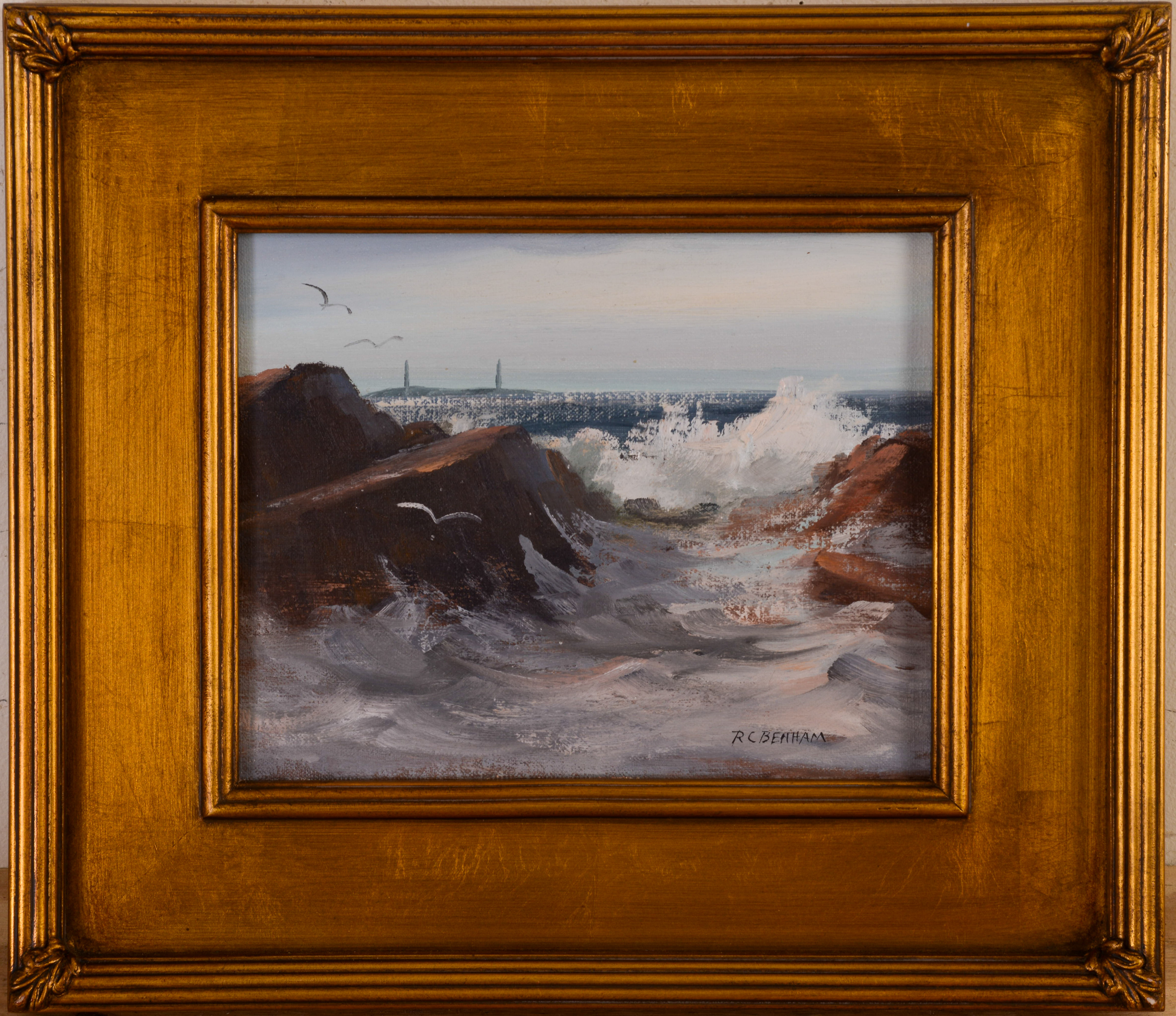 ROBERT BENHAM (1908-2002). CRASHING SURF, THATCHER'S ISLAND TWIN LIGHTS.