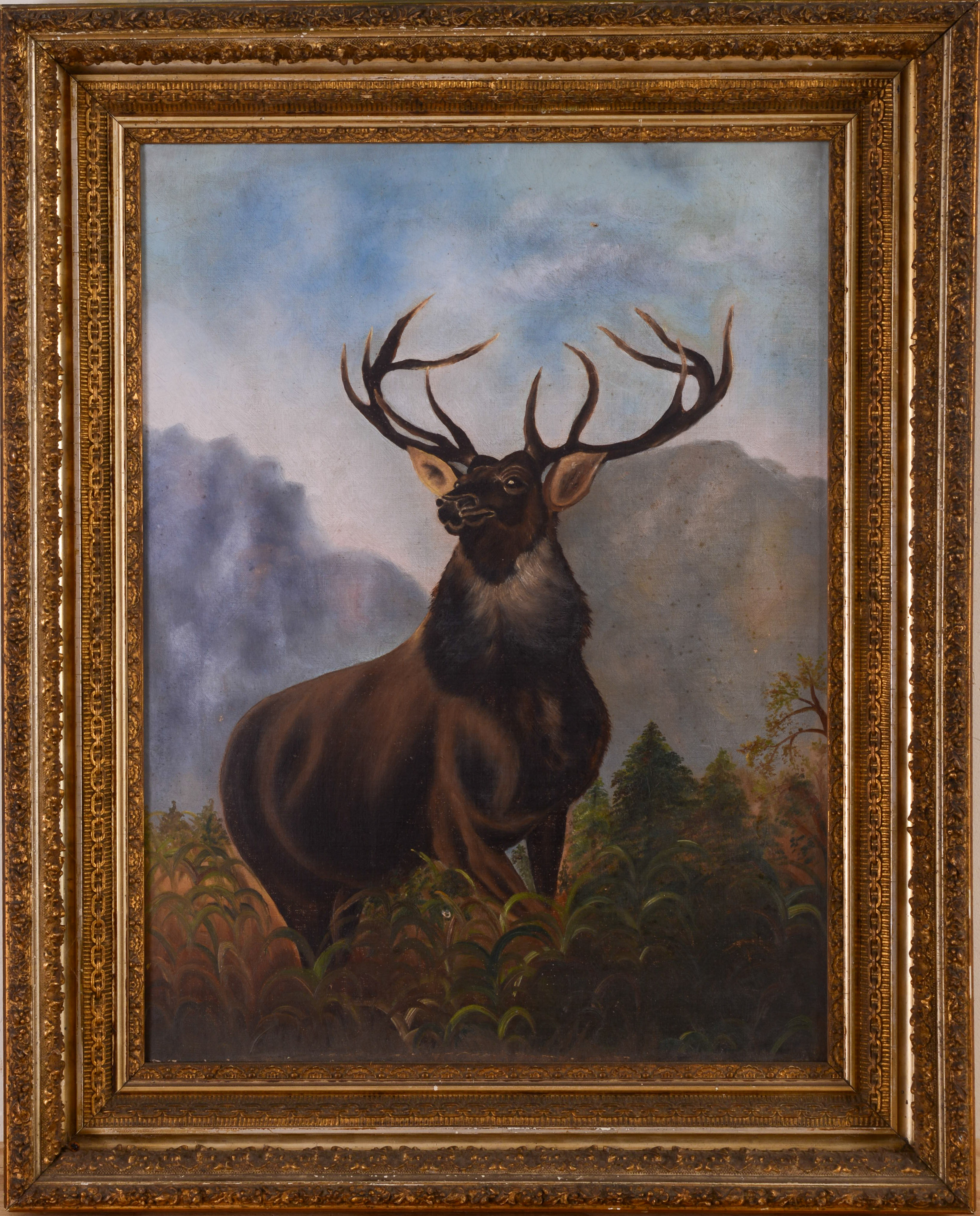 AMERICAN SCHOOL PAINTING OF AN ELK.